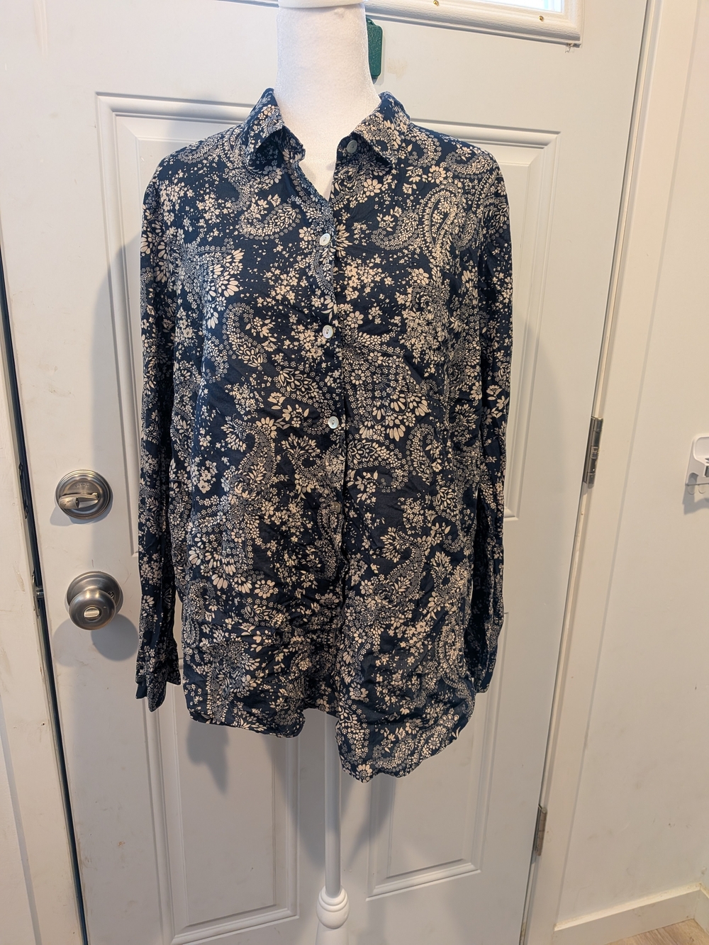 J. Jill Navy and Cream Paisley Button-Down Shirt